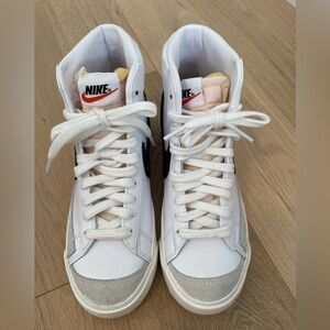 Nike White and Gray Blazers 77 Mid Top Sneakers
